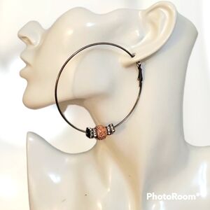 VTG Jumbo Gunmetal Disco Beaded Huggie Hoop Earrings